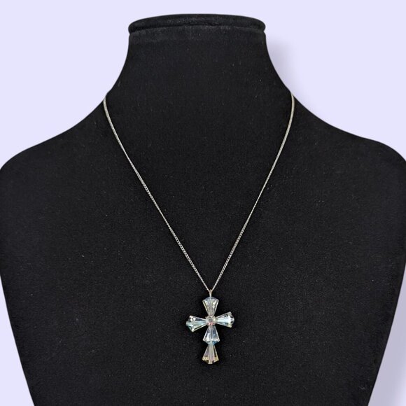 (2/$20) V. Dainty AB Crystal Cross Pendant Necklace - Picture 1 of 5